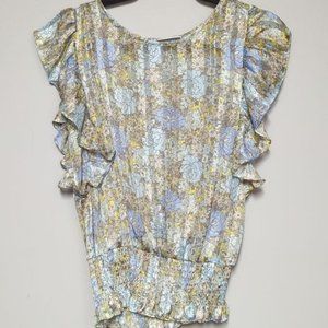 Brand New Pleione Floral Flutter Short Sleeve Top